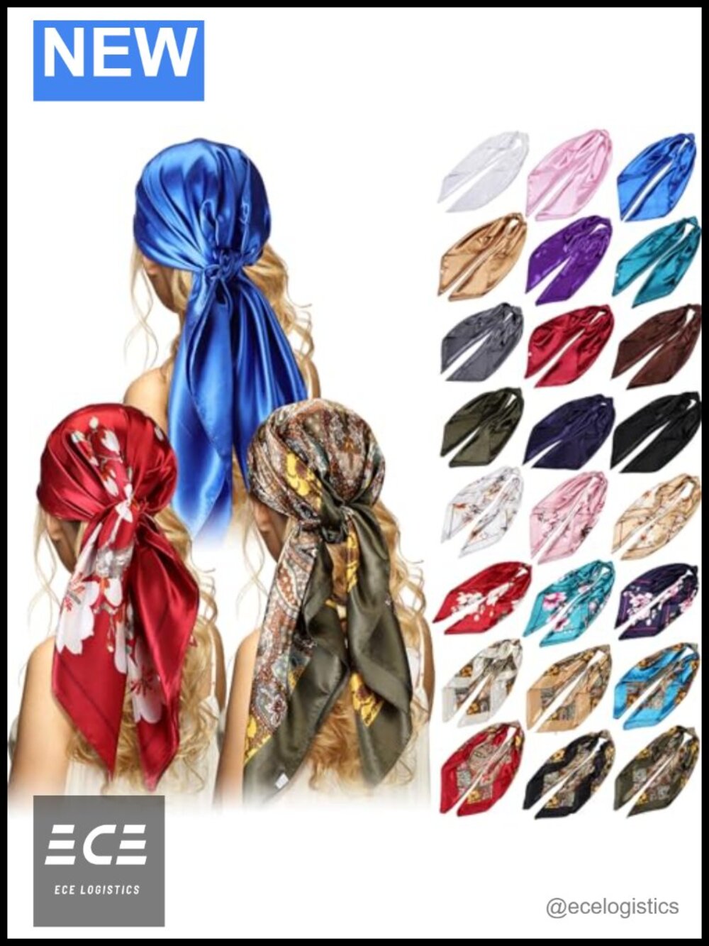 24 Pack Silk Feel Satin Head Scarves Large Square Neck Wrap Sleep Hair